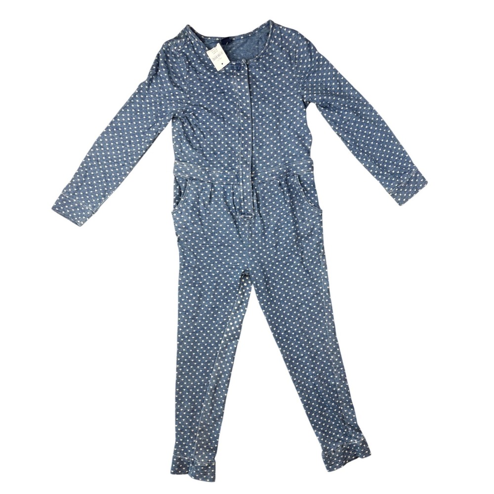 Baby Gap Toddler Girls Blue Heart Print Cotton Jumpsuit Size 5 Years NWT